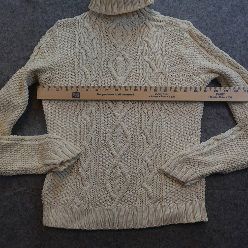 Ralph Lauren Sweater Women Medium Cream Cable Knit Cotton Turtleneck Fisherman - Picture 4 of 8